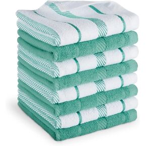 KitchenAid Albany Dishcloth 8 Pack Set, Aqua Sky/White, 12"x12", ST015267TDKA 015