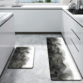 Bulijojo Anti Fatigue Kitchen Floor Mats Set of 2 Waterproof Kitchen Sink Runner Rug Standing Mat Cushioned Kitchen Rugs Comfort Doormat 17"x47"+17"x28" (Dark Grey)