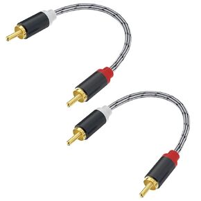 JOLGOO RCA to RCA Audio Cable - 1 Male to 1 Male Stereo Audio Cable Converter (2-Pack) for Subwoofer, Home Theater, High-Fidelity Audio - Double Shielding (6 inches)