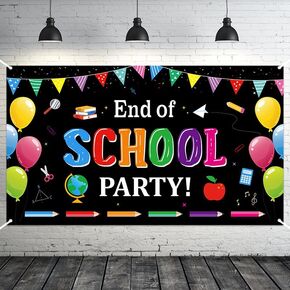 WATINC End of School Party Backdrop - Xtralarge Graduation Party Photo Studio Booth Backdrops Props, Colorful Balloon Ruler Pens Classroom Teacher Celebration Background Decor Supplies （79 X 45 Inch）