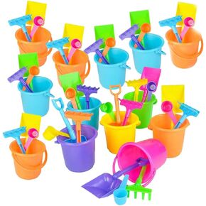 ArtCreativity 4 PC Mini Beach Playsets - Set of 12 - Each Play Set Includes 1 Sand Bucket, 1 Shovel, 1 Rake, and 1 Scoop - Birthday Treats for Boys and Girls Party Favors for Kids and Toddlers