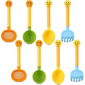 Skylety 8 Pieces Kids Beach Sand Shovels Colorful Plastic Rake Beach Sand Sifter Toy Shovel for Teens Garden Beach Toys (Large Style)