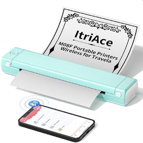 طابعات ItriAce المحمولة اللاسلكية للسفر، طابعة بلوتوث حرارية M08F، طابعة محمولة مدمجة بدون حبر متوافقة مع الهاتف والكمبيوتر المحمول، تدعم الحروف الأمريكية مقاس 8.5 بوصة × 11 بوصة للمكتب والمنزل والمدرسة
