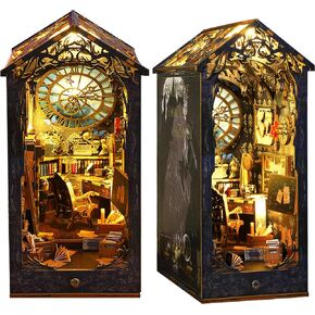 CRIOLPO Book Nook Kit - DIY Doll House Booknook, Book Nook Miniature Kit for Bookshelf Doll Houses for Adults Teen Halloween, 3D Wooden Puzzle Bookends with Sensor Led Light