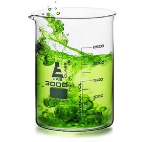 EISCO Beaker, 3000ml - Low Form with Spout - White, 250ml Graduations - Borosilicate 3.3 Glass