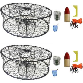 KUFA Sports 2-Pack Foldable 30-inch Crab Trap with Crabbing Accessory Kits Combo–(CT50+CAM1) X2