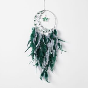 Pretty Jolly Double Moon Dream Catcher Wall Decor for Adults Boys Girls Handmade Black Blue Feather Dream Catchers Decoration Wall Hanging Bedroom Dorm Wedding Garden Party Bless Gift