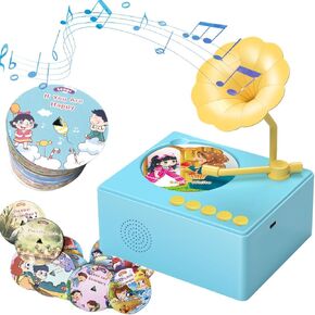 Kids Gramophone with 96 Cards, Children's Phonograph Story Music Player Gift Boys Girls,Toddler Toys Early Childhood Education Gift Birthday 3-6 Years Old