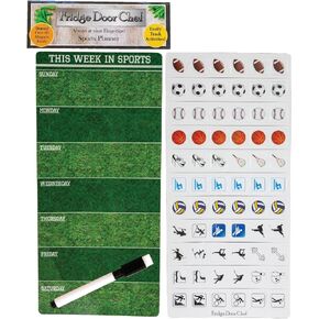Magnetic Sports and Fitness Weekly Planner Dry Erase Board - Never Miss a Practice, Workout, or Game! - Includes Over 65 Magnet Sports Icons and Dry Erase Pen!