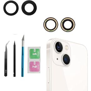 2pcs/Set Rear Camera Lens Covers Replacement for iPhone 13/ iPhone 13 Mini, Anti-Lens Scratch & Waterproof, Back Glass Camera Lens Covers Replacement + Pre-Installed Adhesive + Repair Tool Kit