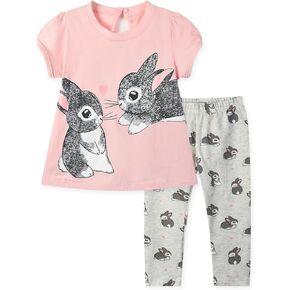 HILEELANG Toddler Girl Clothing Sets Easter Summer Cotton T-Shirt Leggings Pants Outfit Set