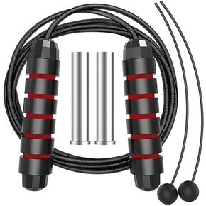 Weighted Jump Rope, Cordless Jump Rope Tangle-Free Ball High-Speed Bearing Weighted Skip Rope Foam Handle Ropeless or Corded Fit Fat Burning Aerobic Endurance Training for Men Women Kids-Red Blue Black