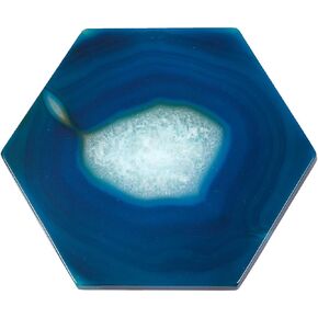 TUMBEELLUWA Polished Agate Slices Stone Slab Place Cards Healing Crystal Geode Home Decoration Pack of 2,Hexagonal,Blue
