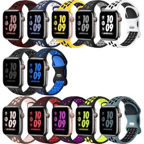 12 Pack Compatible with Apple Watch Band 49mm 45mm 44mm 42mm 41mm 40mm 38mm, Breathable Soft Silicone Sport Replacement Strap Men Women for iWatch Series 8/7/6/5/4/3/2/1/SE/Ultra