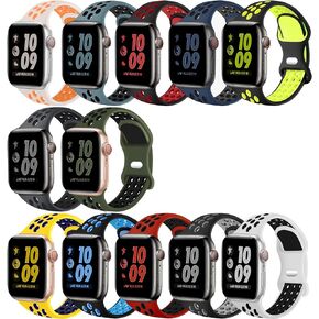 12 Pack Compatible with Apple Watch Band 49mm 45mm 44mm 42mm 41mm 40mm 38mm, Breathable Soft Silicone Sport Replacement Strap Men Women for iWatch Series 8/7/6/5/4/3/2/1/SE/Ultra