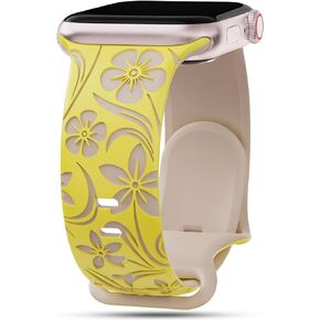 Flower Engraved Band Compatible with Apple Watch Bands 44mm 40mm 45mm 41mm 38mm 42mm 49mm for iWatch Band Series 9 Ultra 8 7 6 SE 5 4 3 2 1 Women