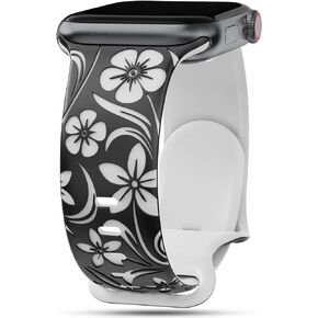 Flower Engraved Band Compatible with Apple Watch Bands 44mm 40mm 45mm 41mm 38mm 42mm 49mm for iWatch Band Series 9 Ultra 8 7 6 SE 5 4 3 2 1 Women