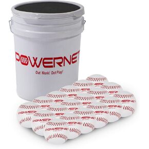 PowerNet Corbin Carroll Cushioned Bucket and Practice Softball Bundle | 18 White Colored Softballs and Bucket | Perfect for Softball Soft Toss, Batting, Fielding, Hitting, Pitching Drills or Practice