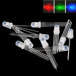 DAOKI 100Pack 5mm LED Light Emitting Diode Common Anode 4Pin RGB Tri-Color(Red/Green/Blue) Clear Transparent Round LED Lamps Buld for Arduino, PCB