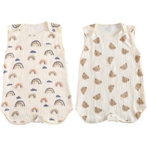 GZMM Baby 2 Pack Sleep Sack,100% Organic Cotton Muslin Baby Wearable Blanket, Baby Leg Free Sleep Vest Soft Lightweight