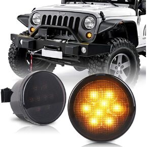 JK Turn Signal Lights Smoked Lens Amber LED Front Grille Parking Lights for 2007-2017 Wrangler JK Unlimited