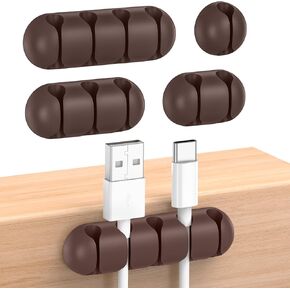 UNBREAKcable Cable Holder Clips, 5 Pack Cord Organizer for Desk, Silicone Adjustable Cord Clip, Adhesive Wire Management for Charging Cable USB Mouse Wire PC Car Office Home Nightstand Wall - Brown