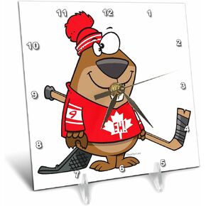 3dRose dc_104324_1 Silly Canadian Hockey Beaver Desk Clock, 6 by 6"