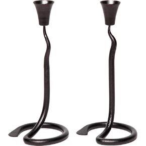 RTZEN Decorative Taper Candle Holders - Modern Wrought Iron Blacksmith Large Farmhouse Candlestick Holders Stand 2 Pack Set - Black Tall Candle Holder for Table Centerpieces at Home or Events