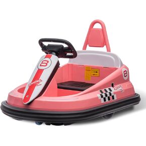 Hetoy Bumper Car for Toddlers, 6V Electric Ride On Toys for Kids, 1.9 MPH Max Speed, Steering Wheel, 360 Degree Spin, 2-Speeds, Light, Music & Horn, Birthday Gift for Boys Girls 2-6 Years, Bright-Pink