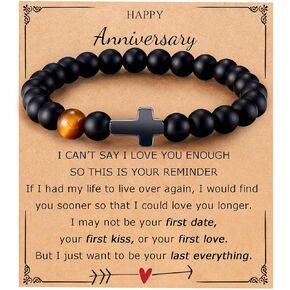 Mens Bracelet with Love Card Inspirational Jewelry Gifts for Man Christian Religious Baptism Valentines Day Graduation Retirement Christmas Beaded Bracelets Gifts