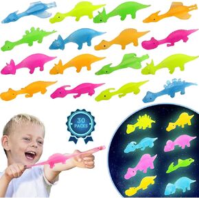 30 Pcs Slingshot Dinosaur Finger Toys Glow in the Dark Dinosaur Party Favors for Kids 3-5 4-8 8-12 Small Toys Goody Bag Stuffers Pinata Filler Bulk Toys for Kids Prizes Christmas Stocking Stuffers