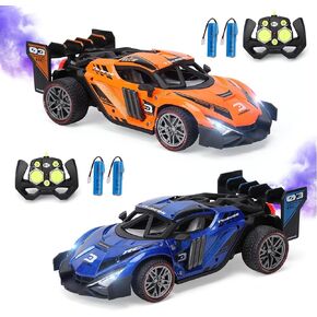 LIZHOUMIL 2 حزمة سيارة الانجراف التحكم عن بعد مع الرذاذ والضوء، ضباب الضباب سيارات السباق عالية السرعة، 2.4GHZ 4WD على الطرق الوعرة لعبة مركبة للبالغين أطفال بنين بنات، الأزرق والبرتقالي in Kuwait