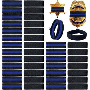 CREATRILL 30 Pack Thin Blue Line Police Mourning Band Stripe Police Officer Badge Shield Funeral Honor Guard Straps for Badge Size of 2.4" to 4"