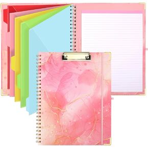 HWPRATO Clipboard Folio with Refillable Lined Notepad for A4 Size 5 Folders with Storage 10 Pockets Pretty and Sturdy Storage Clipboard Portfolio for Women Nurse Teacher Resume (Flower Purple)