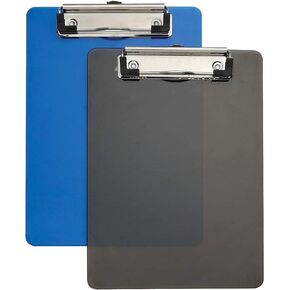 1InTheOffice Small Clipboards 6x9 Plastic Memo Size, Translucent Blue/Translucent Black, 6 x 9 Clip Board- Mini, (2)
