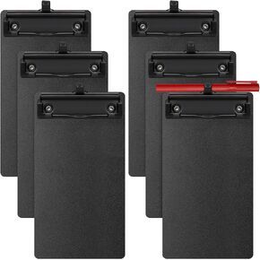 6 Pack Black Plastic Clipboards with Pen Holder A7 Size Small Clip Boards with Metal Clip Mini Clipboards in Bulk for Office, Restaurant,School and Laboratory