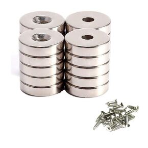Neodymium Disc Countersunk Hole Magnets,JUNAN 20 Pack 0.37 inch Dia x 0.1 inch Thick Hole 0.13 inch Strong Permanent Rare Earth Magnets with 20 Screws
