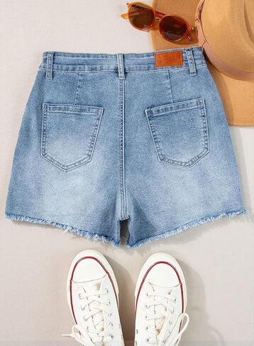 Sidefeel Women's Jean Shorts High Waisted Stretchy Frayed Raw Hem Casual Denim Shorts in Saudi Arabia