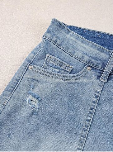 Sidefeel Women's Jean Shorts High Waisted Stretchy Frayed Raw Hem Casual Denim Shorts in Saudi Arabia