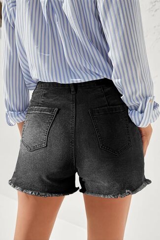 Sidefeel Women's Jean Shorts High Waisted Stretchy Frayed Raw Hem Casual Denim Shorts in Saudi Arabia