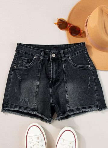 Sidefeel Women's Jean Shorts High Waisted Stretchy Frayed Raw Hem Casual Denim Shorts in Saudi Arabia