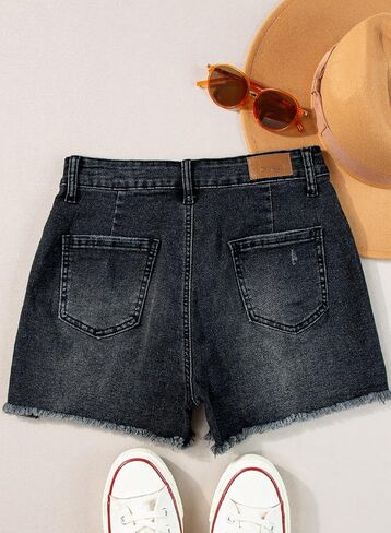 Sidefeel Women's Jean Shorts High Waisted Stretchy Frayed Raw Hem Casual Denim Shorts in Saudi Arabia