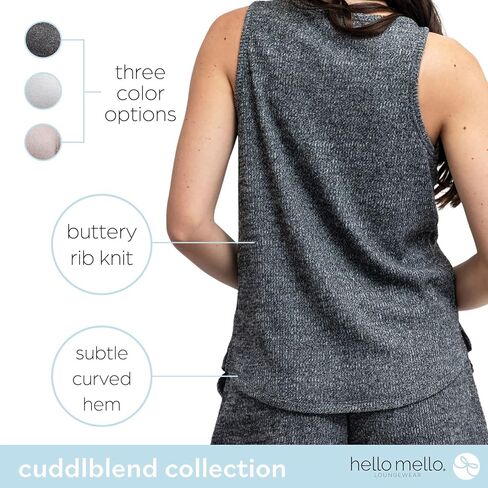 بلوزة Hello Mello CuddleBlend للسيدات بدون أكمام وسروال بيجامة منسوج مضلع مع جيوب جانبية - أسود، مقاس صغير in Kuwait