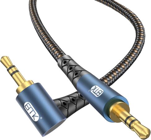 EMK 90 Degree Aux Cable 3.5 mm Auxiliary Cord Male to Male Stereo Aux Cable for Car 24K Gold Plated Hi-Fi Sound Quality Nylon Braided for Laptop Phone Tablet MP3 Player Stereo Speaker (5ft/1.5m) in Saudi Arabia