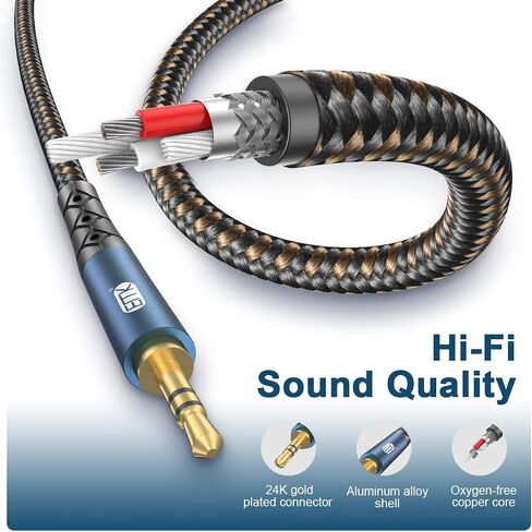 EMK 90 Degree Aux Cable 3.5 mm Auxiliary Cord Male to Male Stereo Aux Cable for Car 24K Gold Plated Hi-Fi Sound Quality Nylon Braided for Laptop Phone Tablet MP3 Player Stereo Speaker (5ft/1.5m) in Saudi Arabia