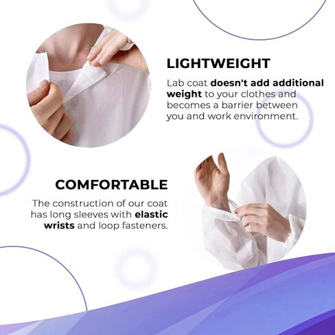 AMZ معطف المختبر القابل للتصرف 3XL. 35 GSM PP معاطف مختبر بيضاء يمكن التخلص منها للبالغين. عبوة من 10 قطع من معطف المختبر بطول الركبة وأكمام طويلة ومعصمين مطاطيين وحلقات تثبيت. معطف المختبر الأبيض لا جيوب in Kuwait