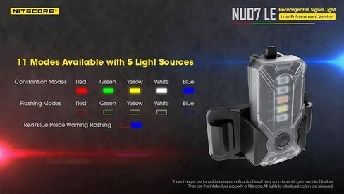 Nitecore NU07 LE Red Blue Green Yellow White 5-Colored USB-C Rechargeable Tactical Identification Signal and Safety Light with Attachments for Helmet, Hook and Loop, or Molle with LumenTac Organizer in Saudi Arabia