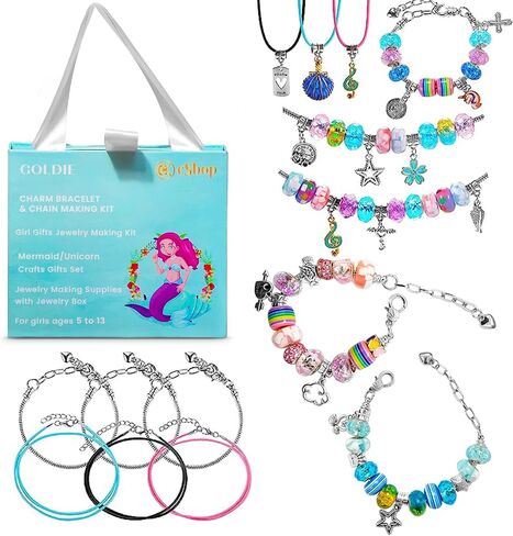 Goldie, Jewelry Making Kit for Girls 5-7, DIY Charm Bracelet Making kit with Beads, Unicorn and Mermaid Pendants, for Girls 5-13. Birthday, Special Occasion, Arts and Craft gifts for Girls 7-12. in Saudi Arabia