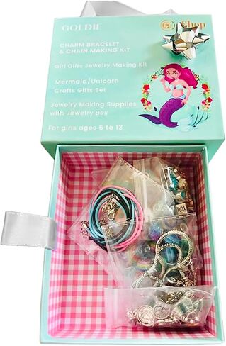 Goldie, Jewelry Making Kit for Girls 5-7, DIY Charm Bracelet Making kit with Beads, Unicorn and Mermaid Pendants, for Girls 5-13. Birthday, Special Occasion, Arts and Craft gifts for Girls 7-12. in Saudi Arabia