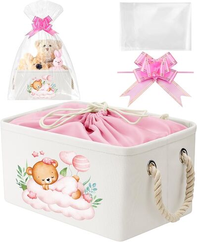 Pickmesh Baby Shower Storage Basket with Gift Bags Rectangular Ribbons Collapsible Canvas Storage Bin with Handles for Diaper Organizing Toy Home DIY Gift Basket, 13 x 9. 1 x 7. 1 Inch(Jungle Theme) in Saudi Arabia